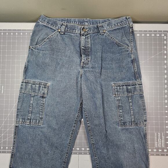 Vintage Lee Cargo Jeans Mens 38x32 90s USA Made Wide Leg Skater Baggy Loose